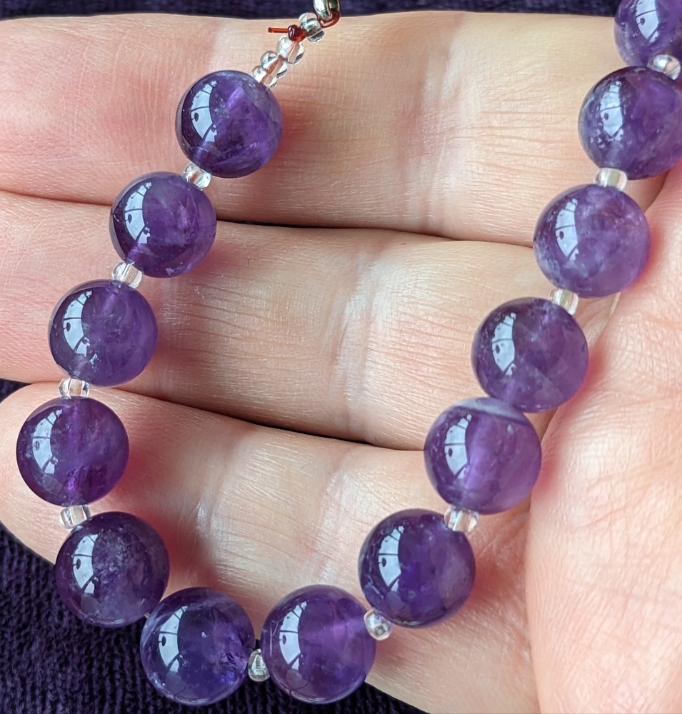 Vintage 7.5" Bracelet With Natural Deep Purple Amethyst Gemstones